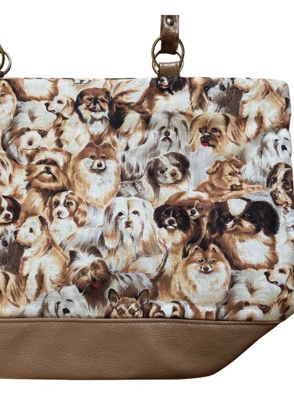 Dog Lover Satchel Bag | Tan & White Dog Adorned Purse Eco Friendly Shopping Tote